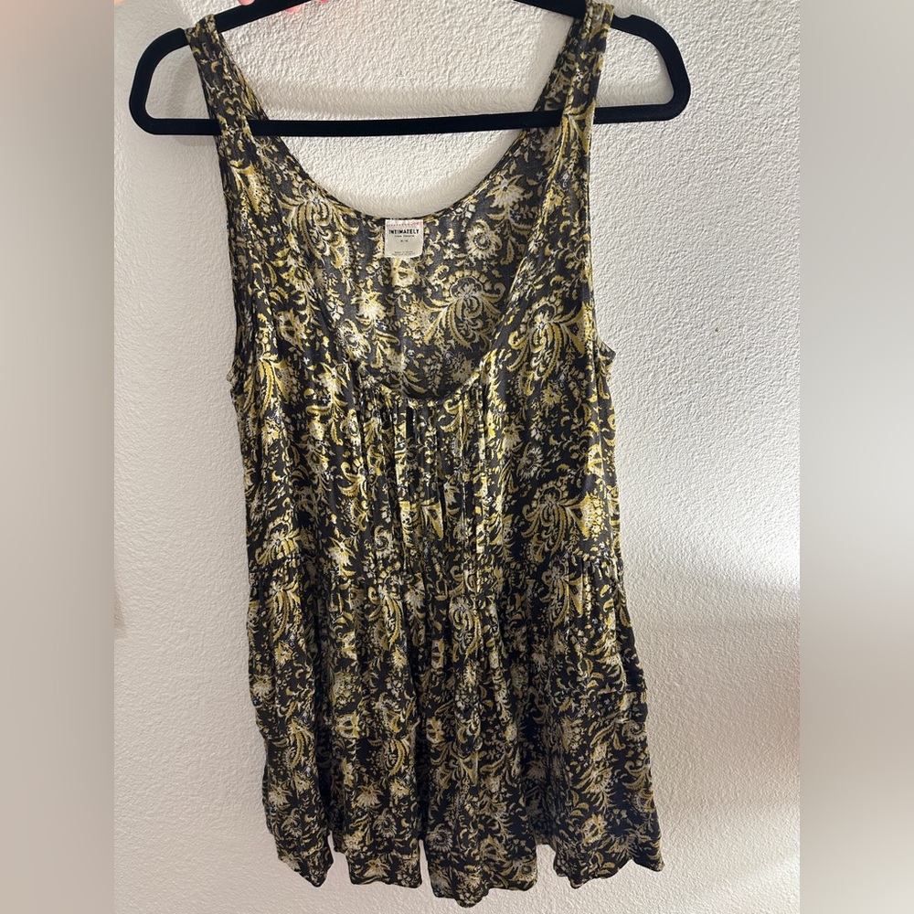 Free People Intimately Babydoll Tank with Pleats & Ruffles - Olive Green & Gold